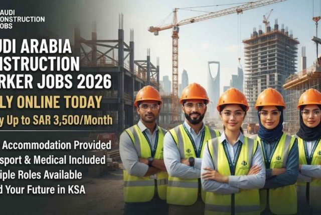 Saudi Arabia Construction Worker Jobs 2026: Apply Online Today – Salary Up to SAR 3,500/Month + Free Accommodation